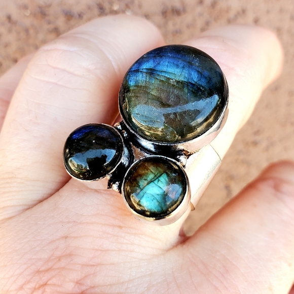New Triple Labradorite 925 Silver Statement Ring. - Picture 15 of 15